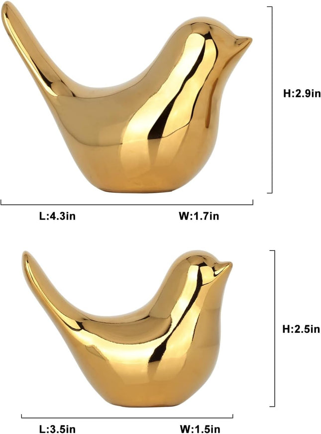 2PCS Gold Bird Decor Accents – Modern Animal Statues for Shelf & Table