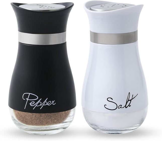 Black & White Salt and Pepper Shakers Set – 4oz Farmhouse Spice Dispenser, Set of 2