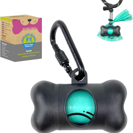 Poop Bag Dispenser for Dogs – Leak-Proof Scented Bags with Carabiner & Fastener (Black)