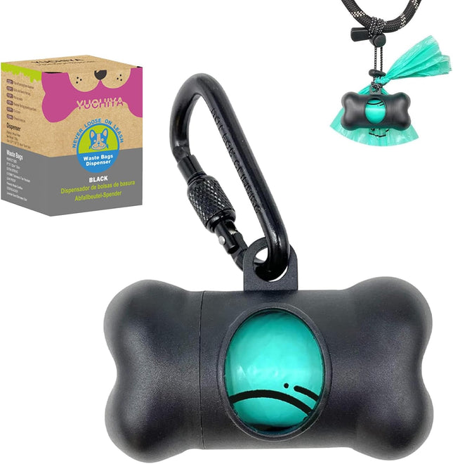 Poop Bag Dispenser for Dogs – Leak-Proof Scented Bags with Carabiner & Fastener (Black)