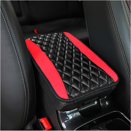 Red Car Center Console Pad, Water-Resistant Leather Armrest Cover, Universal Fit