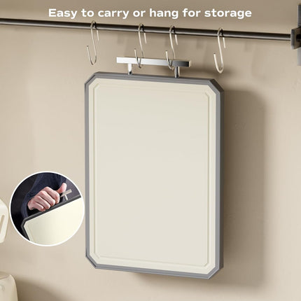 Large Stainless Steel & Wheat Straw Cutting Board, Double Sided Kitchen Board