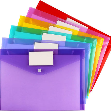6 Pack Clear Document Folders A4 Letter Size Poly Envelopes with Snap Button