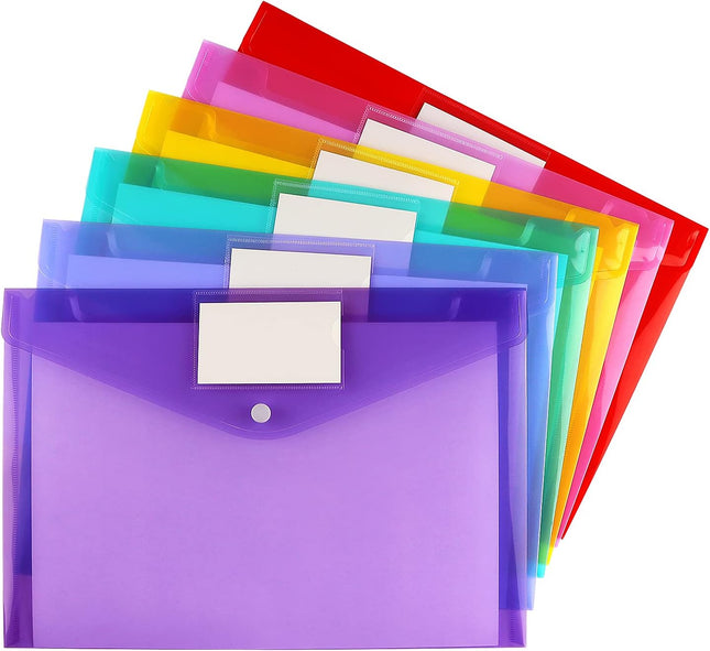 6 Pack Clear Document Folders A4 Letter Size Poly Envelopes with Snap Button