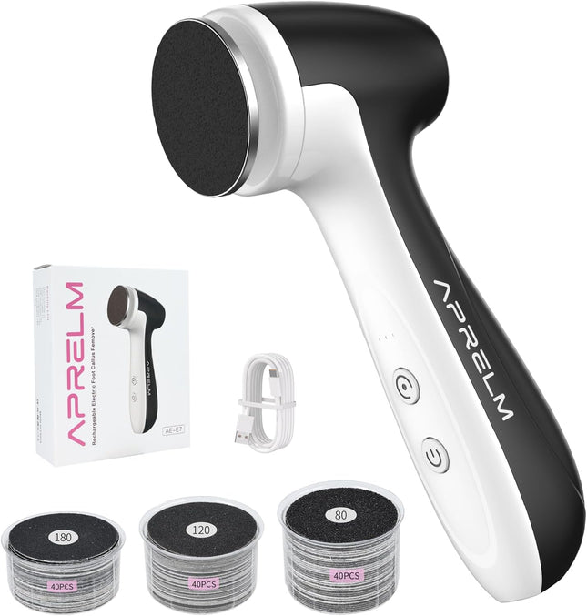 Rechargeable Electric Foot Callus Remover, 120 Sandpaper Discs, 3-Speed 1000RPM, E7 Black