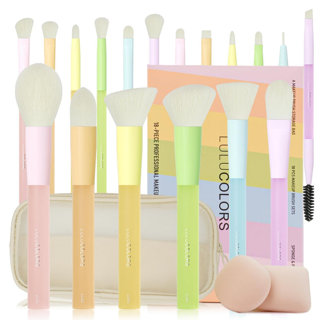 18-Pcs Makeup Brush Set for Beginners Travel-Friendly, Soft Handles, Non-Shedding, Multi-Color