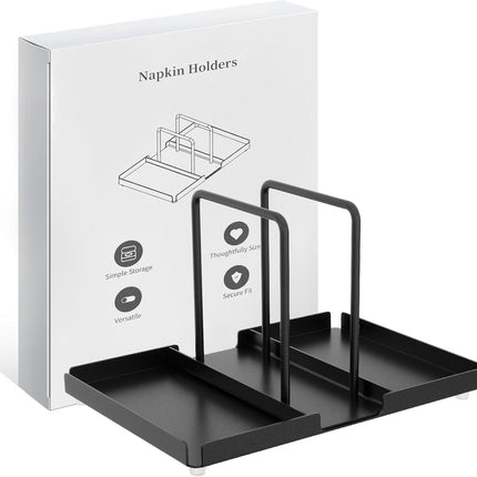 Metal Napkin Holder with Salt & Pepper Shakers – Tabletop Storage, Black