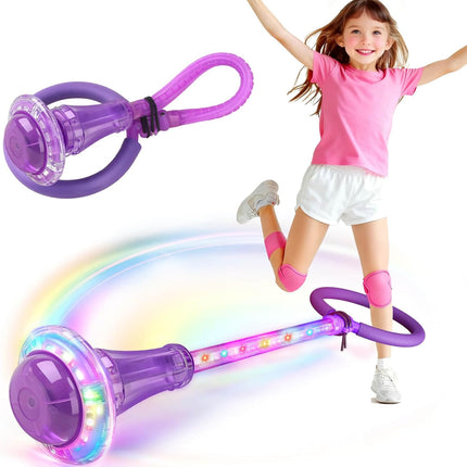 Flash Wheel Skip Ball Toy Purple Outdoor Swing Game for Kids Ages 5-12