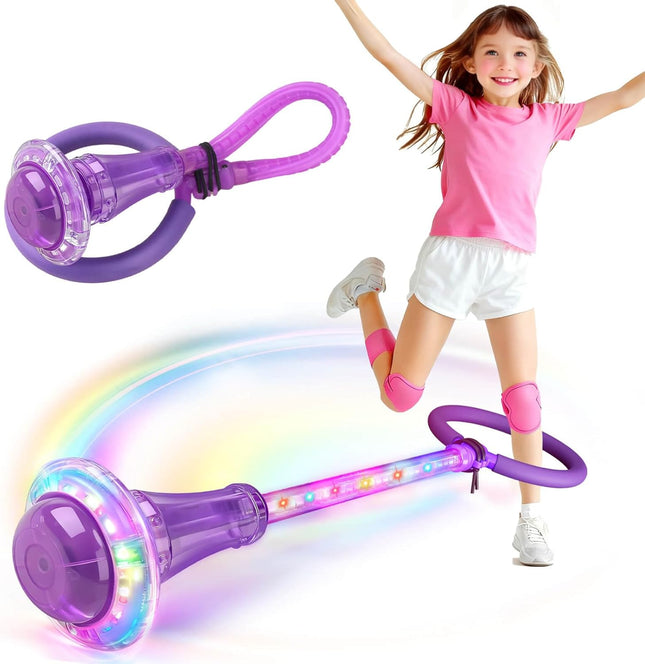 Flash Wheel Skip Ball Toy Purple Outdoor Swing Game for Kids Ages 5-12