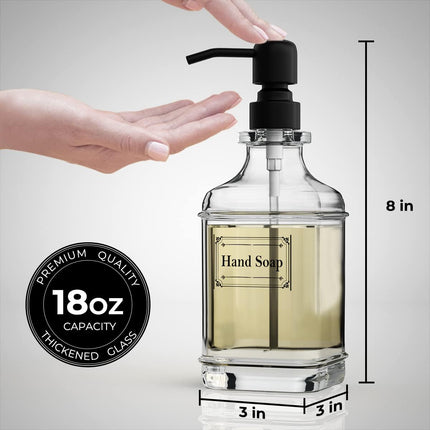 2-Pack Soap Dispensers 18oz – Antique Glass with Rust-Proof Stainless Pump