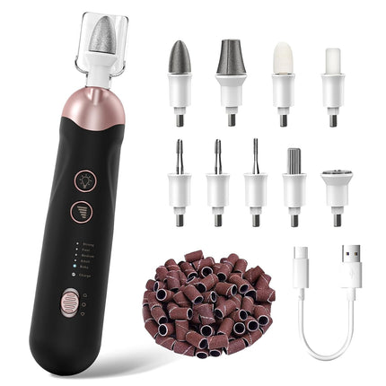 Electric Nail File 20000RPM, Cordless Toenail Grinder with LED Light, 9 Bits