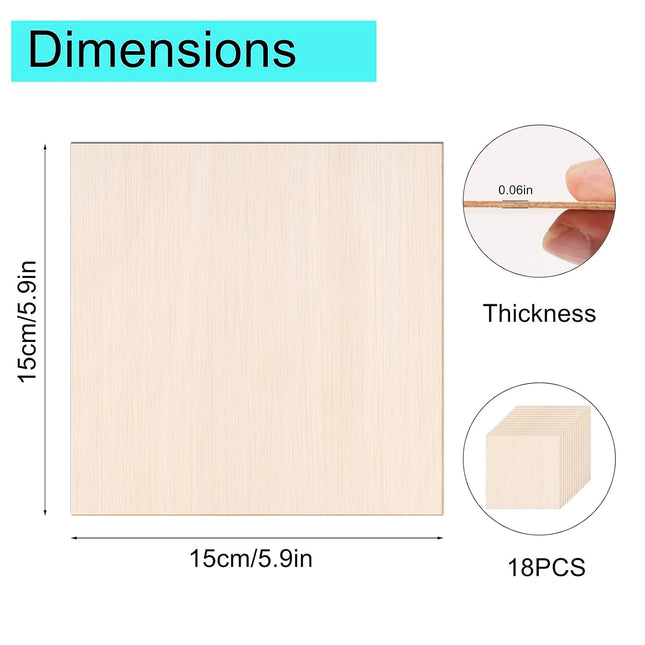 18 Pack 6x6 Inch Basswood Sheets, 1/16 Inch Thin Plywood Squares for DIY Crafts