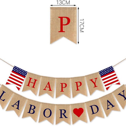 Burlap Happy Labor Day Banner Garland Mantel Fireplace Party Decoration