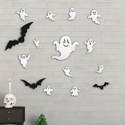 25-Piece Halloween Ghost & Bat Wall Stickers, BOO 3D Window Decals for Home Decor