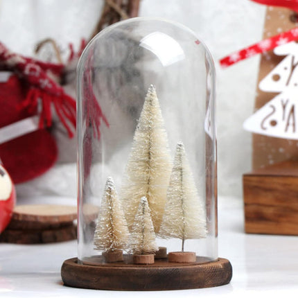 8PCS Mini Bottle Brush Christmas Trees – Frosted Sisal Trees with Wooden Bases