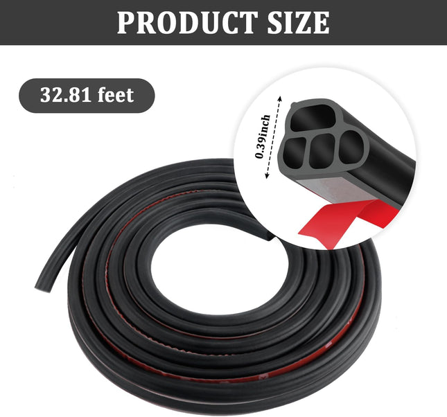 32.8Ft Car Door Rubber Seal Strip, Double-Layer L-Shape Weatherproof Soundproof Trim