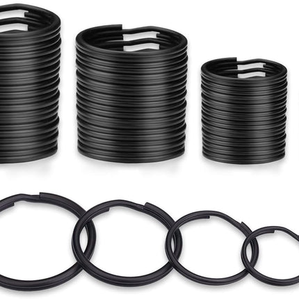 40 Pack Black Split Key Rings Assorted 4 Sizes Metal Keychain Rings Bulk