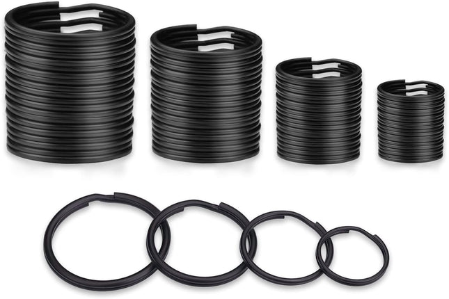 40 Pack Black Split Key Rings Assorted 4 Sizes Metal Keychain Rings Bulk