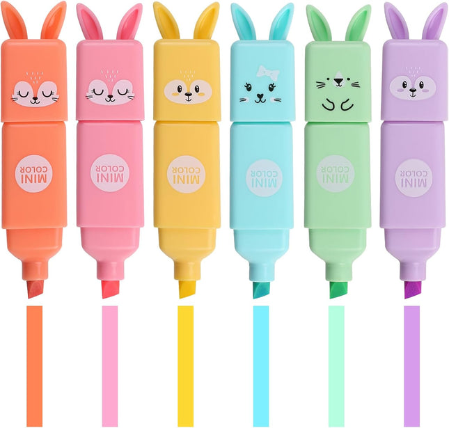 24 Cute Rabbit Highlighters – 6 Macaron Colors, Chisel Tip, Kawaii Pastel for School & Journaling
