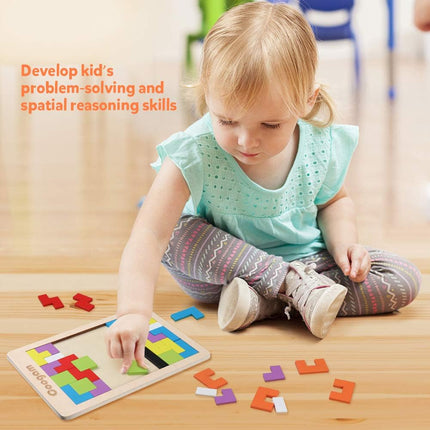 Wooden Tangram Puzzle Blocks – 3D STEM Brain Teaser Toy for Kids (40 Pcs)