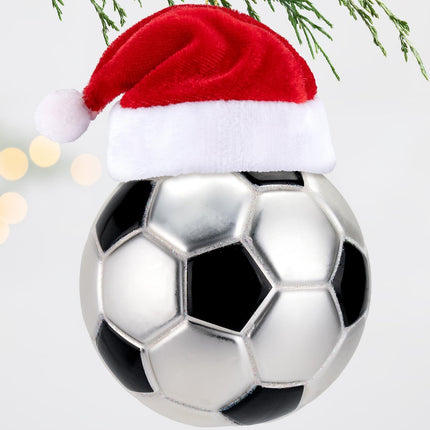 2025 Glass Soccer Ornament – Hand-Painted Mini Ball with Removable Santa Hat