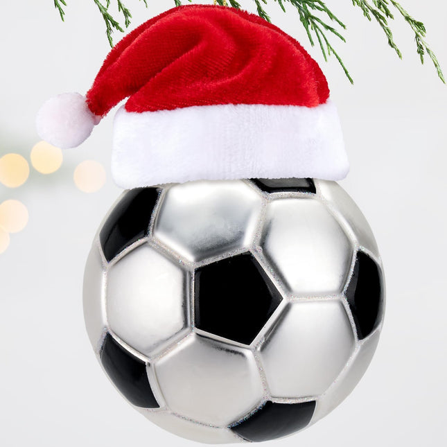 2025 Glass Soccer Ornament – Hand-Painted Mini Ball with Removable Santa Hat