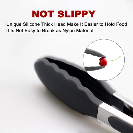 2 Pack Black Kitchen Tongs Silicone Stainless Steel BBQ Cooking Locking 9 & 12