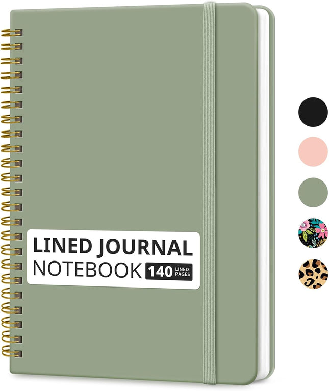 Lined Spiral Notebook A5 – 140 Pages, College Ruled, Hardcover, Green