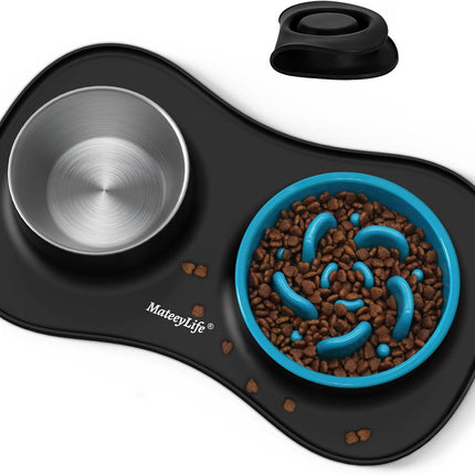3 in 1 Slow Feeder Dog Bowl Set Non Spill Mat for Small Medium Large Pets