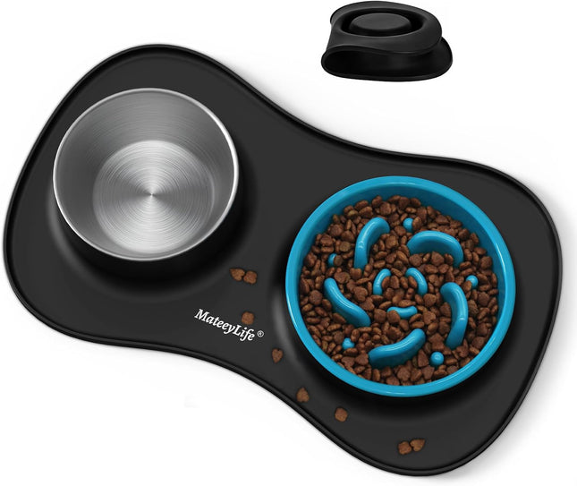 3 in 1 Slow Feeder Dog Bowl Set Non Spill Mat for Small Medium Large Pets