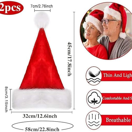 2PCS Santa Hats – Red Fluffy Christmas Hats with Plush Brim for Adults