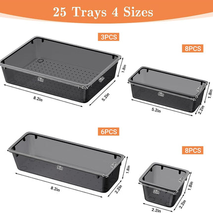 25-Piece Plastic Drawer Organizer Set – 4 Sizes for Makeup, Jewelry & More