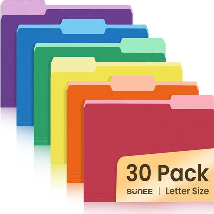 30-Pack Manila File Folders – 8.5x11, 6 Assorted Colors, Home & Office