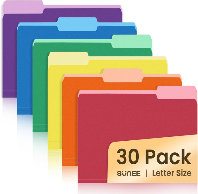 30-Pack Manila File Folders – 8.5x11, 6 Assorted Colors, Home & Office