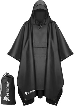 Hooded Rain Poncho for Adults, Reusable Waterproof Raincoat, Lightweight, Quick-Dry, Unisex