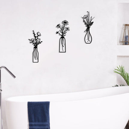 3-Piece Metal Flower Wall Art Set – Rustic Black Decor for Living Room & Bedroom