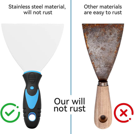 6 Pack Stainless Steel Putty Knife Set – Flexible Scrapers for Drywall & Wallpaper
