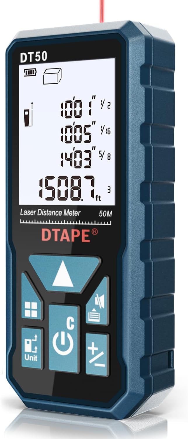Digital Laser Measuring Tool – 165ft Range, in/Ft/Ft+in/M Units, Electronic Tape