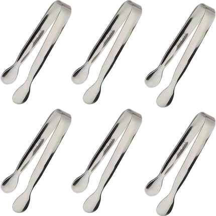 6PCS Small Kitchen Tongs Set – Silver, Perfect for Ice, Tea, and Appetizers