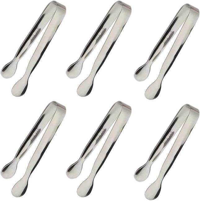6PCS Small Kitchen Tongs Set – Silver, Perfect for Ice, Tea, and Appetizers
