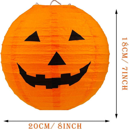 12-Piece 8in Halloween Jack-O-Lantern Paper Lanterns, Indoor Outdoor Party Decor