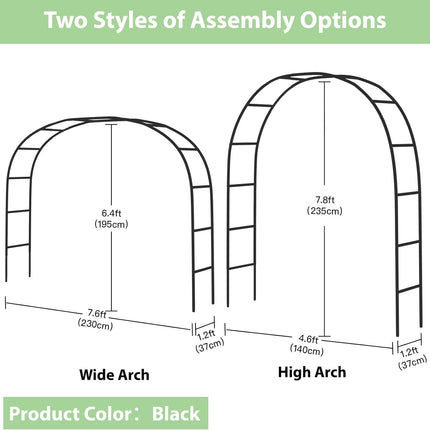 7.8ft Metal Garden Arch Trellis for Climbing Plants Outdoor Wedding Arbor Black