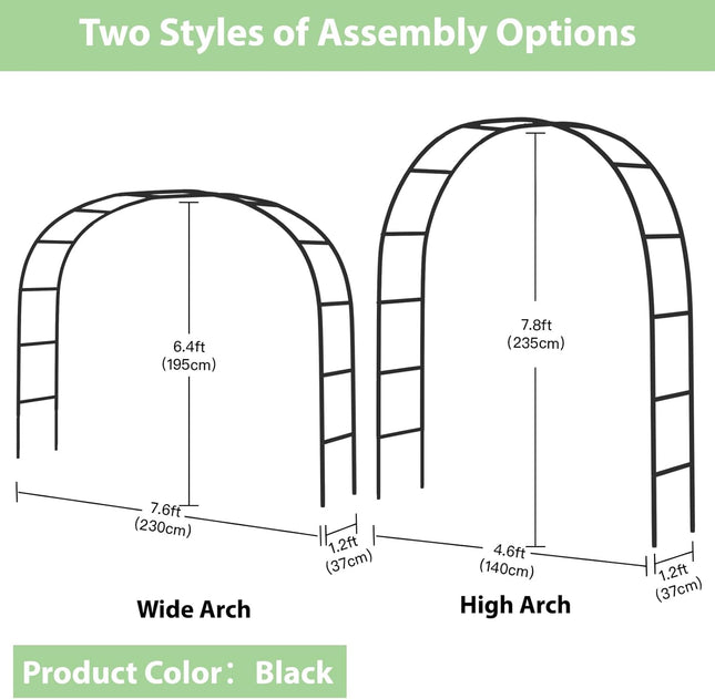 7.8ft Metal Garden Arch Trellis for Climbing Plants Outdoor Wedding Arbor Black