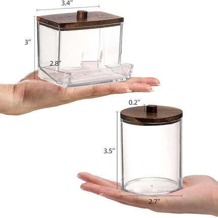 Qtips Holder Bathroom Jar – 10 OZ Cotton Ball & Swab Dispenser, Brown Lid