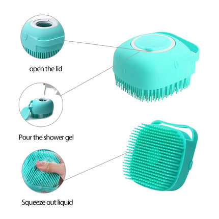 Pet Grooming Brush with Soap Dispenser – Soft Silicone for Dogs & Cats (Pink)