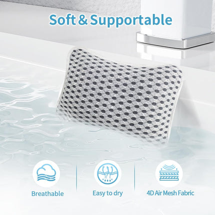 Luxury Bath Pillow for Tub, Waterproof Neck & Back Support, 2 Strong Suction Cups