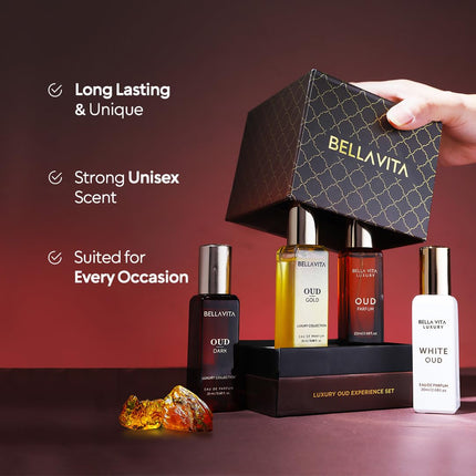 BellaVita Luxury Mini Oud Perfume Set Unisex 4 x 20ml Eau de Parfum Gift Collection