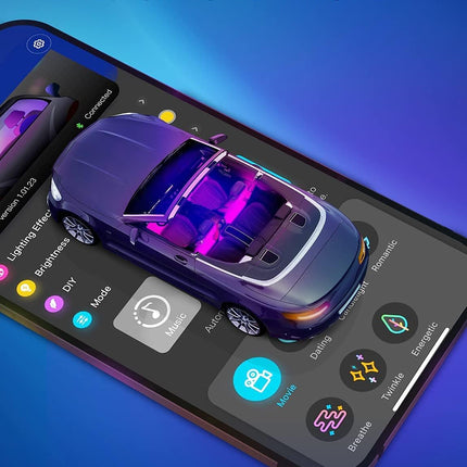 RGB Car Interior LED Lights, App Control, Music & DIY Mode, 2-Line 12V Car Lights