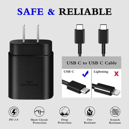 2 Pack 25W USB C Fast Charger with 6FT Type C Cable for iPhone Galaxy