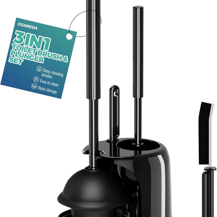 3 Piece Toilet Brush and Plunger Set Heavy Duty Bathroom Accessories